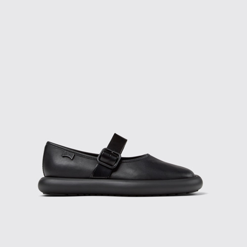 Image of Side view of Onda Black Leather Women's Shoes.