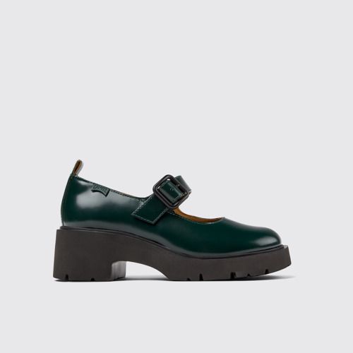 Image of Side view of Milah Green Leather Mary Jane for Women