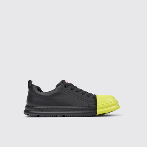 Image of Side view of Junction Runner Black leather sneakers for women