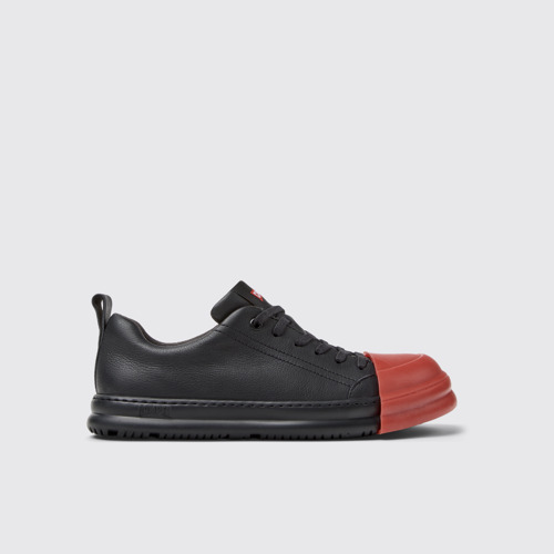 Image of Side view of Junction Runner Black Leather Women's Sneakers.