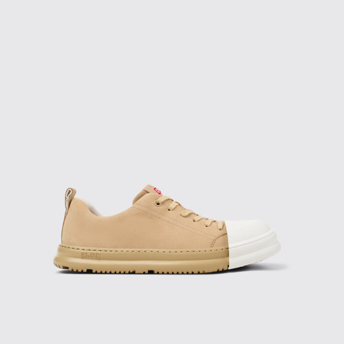 Image of Side view of Junction Runner Beige Nubuck Sneakers for Women.
