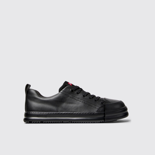 Side view of Junction Runner Black Leather Sneakers for Women.