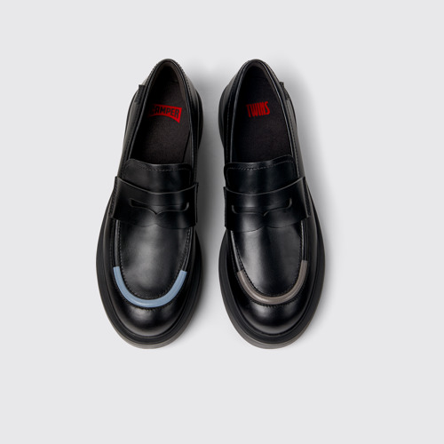 Image of Overhead view of Twins Black leather loafers for women