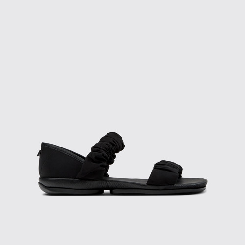 Side view of Right Black Recycled PET and Leather Sandals for Women.