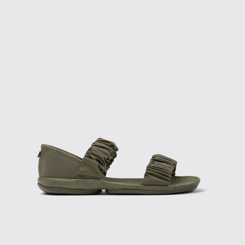 Image of Side view of Right Green Recycled PET and Leather Sandals for Women.