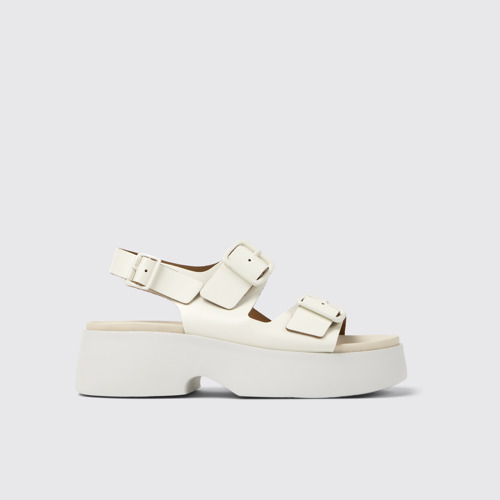 Image of Side view of Tasha White Leather Sandals for Women.