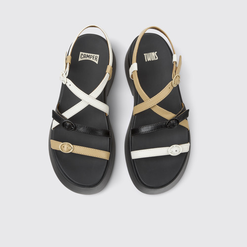 Image of Overhead view of Twins Multicolor Leather Sandals for Women.