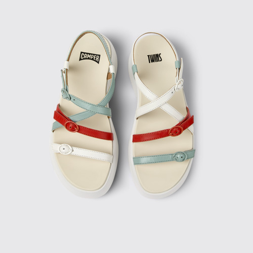 Image of Overhead view of Twins Multicolor Leather Sandals for Women.