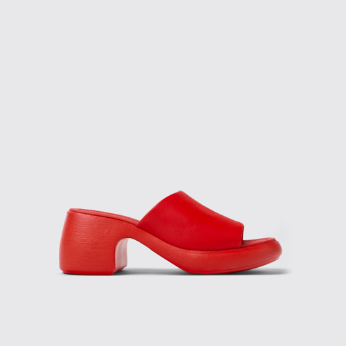 Image of Side view of Thelma Sandal Red Leather Sandals for Women.
