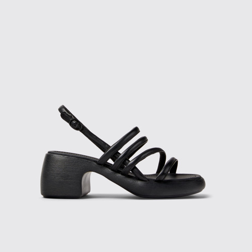 Image of Side view of Thelma Sandal Black Leather Sandals for Women.