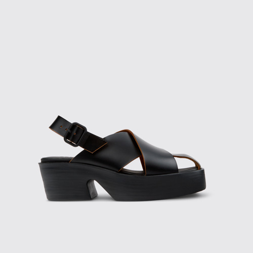 Image of Side view of Billie Black Leather Sandals for Women.