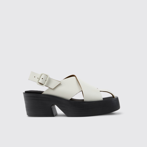 Image of Side view of Billie White Leather Sandals for Women.