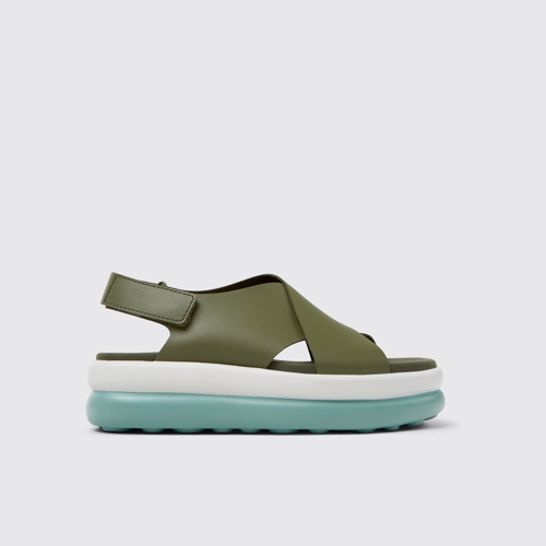 Side view of Pelotas Flota Up Green Leather Sandals for Women.