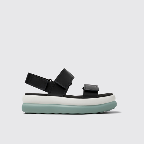 Image of Side view of Pelotas Flota Up Black Leather Sandals for Women.