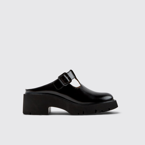 Image of Side view of Milah Black Leather Sandals for Women.