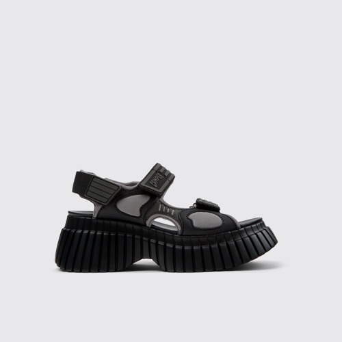Image of Side view of Pix BCN Multicolor Leather and Textile Sandals for Women.
