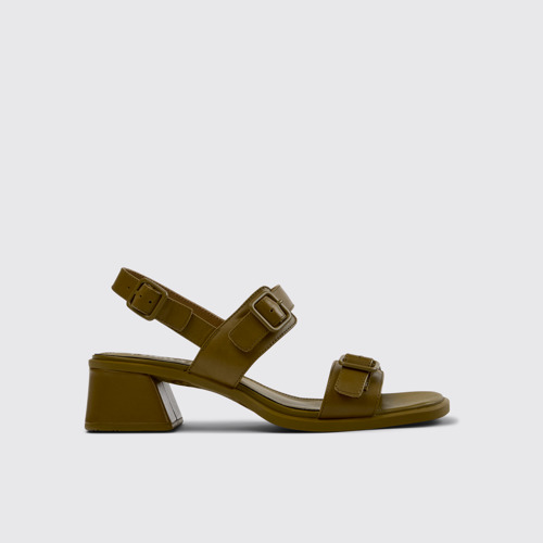 Image of Kora Sandal Green Leather Sandals for Women. modelin yandan görünümü