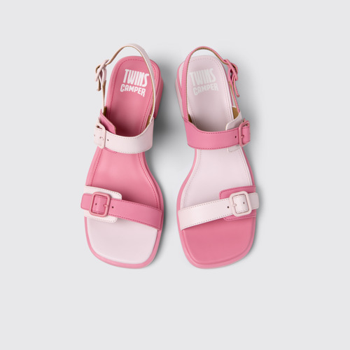 Overhead view of Twins Pink Leather Sandals for Women.