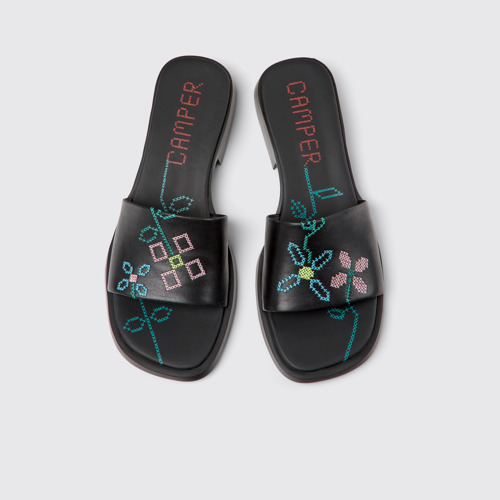 Image of Twins Sandalias negras de piel para mujer.