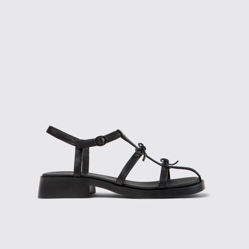 Image of Side view of Dana Black Leather Sandals for Women.