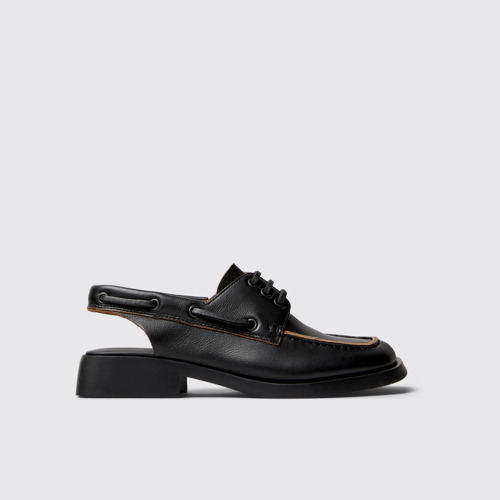 Image of Side view of Dana Black Leather Moccasin/Nautical Shoes for Women.