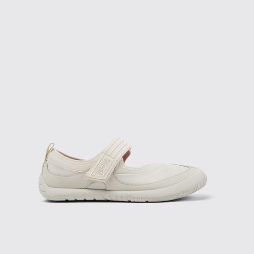 Image of Side view of Path White Leather Women's Sneakers.