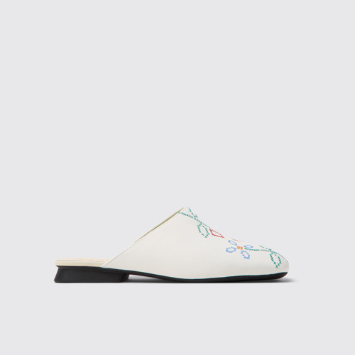 Image of Side view of Twins White Leather Sandals for Women.