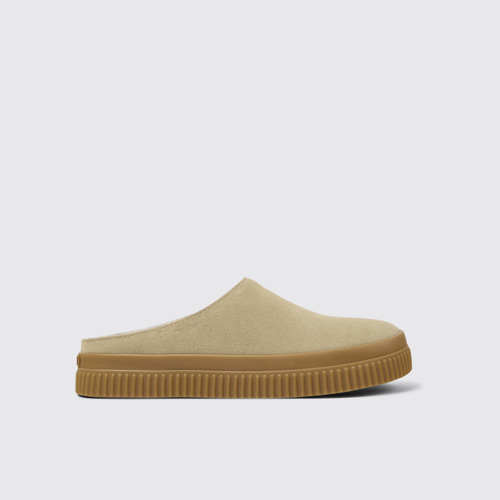 Image of Side view of Peu Roda Beige Nubuck Sandals for Women.