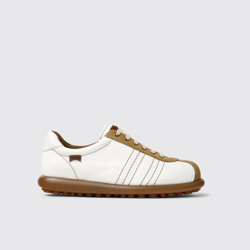 Side view of Pelotas White Suede and Leather Shoes for Women.