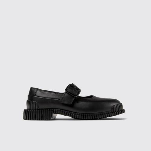 Image of Side view of Pix Black Leather Women's Shoes.