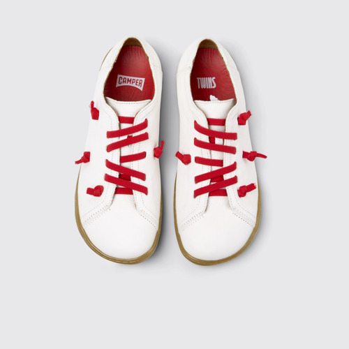 Image of Overhead view of Twins White Leather Women's Shoe.