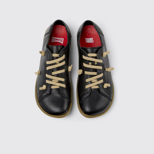 Image of Overhead view of Twins Black Leather Women's Shoe.