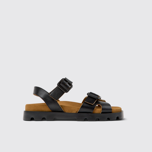 Image of Side view of Brutus Sandal Black Leather Sandals for Women.