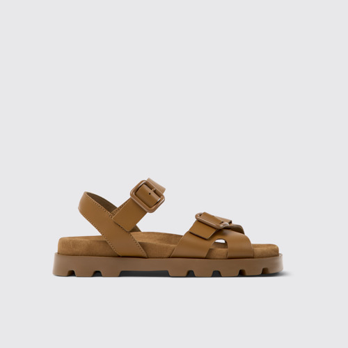 Image of Side view of Brutus Sandal Brown Leather Sandals for Women.