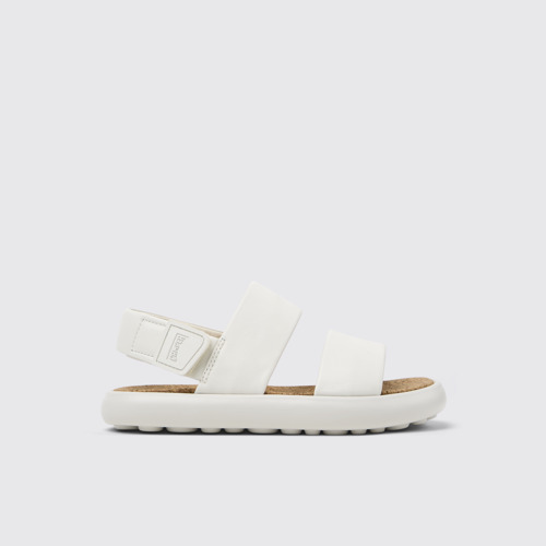 Image of Side view of Pelotas Flota White Leather Sandals for Women.
