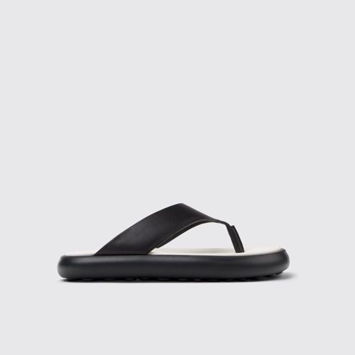 Image of Side view of Twins Black Leather Sandals for Women.