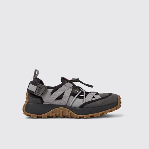 Image of Side view of Drift Trail VIBRAM Gray Recycled PET and Nubuck Sneakers for Women.