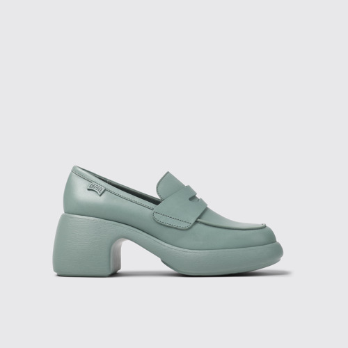 Image of Side view of Thelma Green Leather Moccasin/Ballerina for Women.