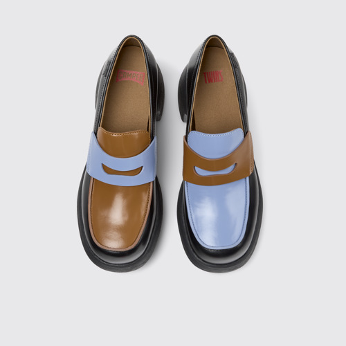 Overhead view of Twins Multicolor Leather Moccasins for Women.