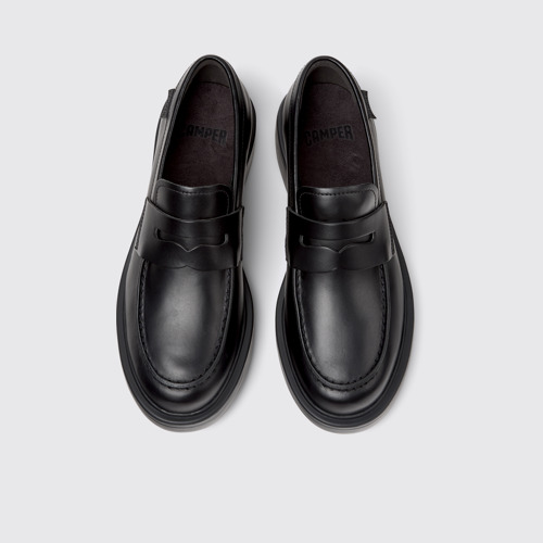 Image of Overhead view of Dean Black Leather Shoes for Women.