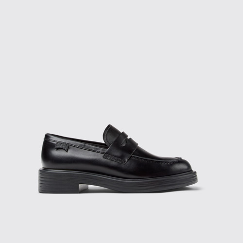 Image of Side view of Dean Black Leather Shoes for Women.