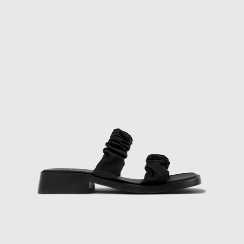 Image of Side view of Dana Black Recycled PET Sandals for Women.