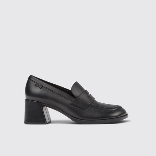Side view of Kora Black Leather Moccasins for Women.