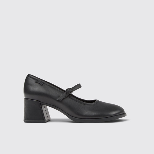 Side view of Kora Black Leather Moccasins for Women.