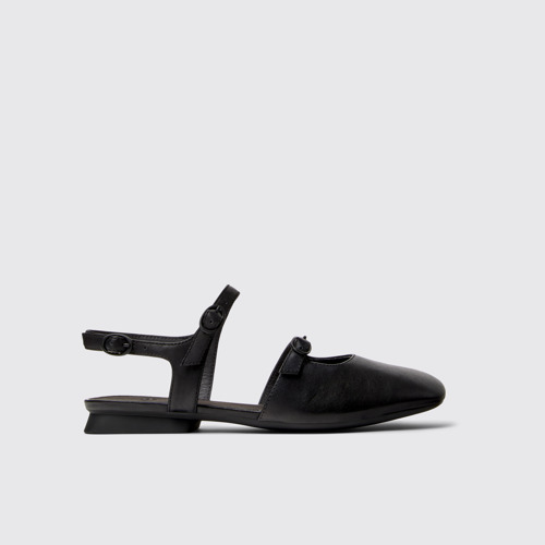 Side view of Casi Myra Black Leather Semi-Open Shoes for Women.