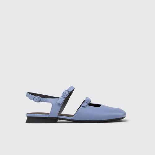 Image of Side view of Casi Myra Blue Leather Semi-Open Shoes for Women.