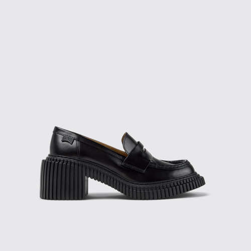 Side view of Pix London Black Leather Moccasins for Men.