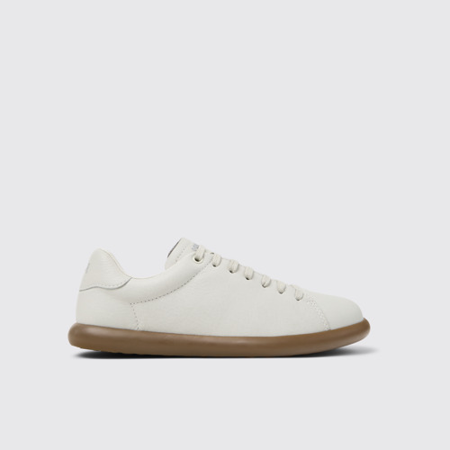 Image of Side view of Pelotas Soller White Leather Sneakers for Women.