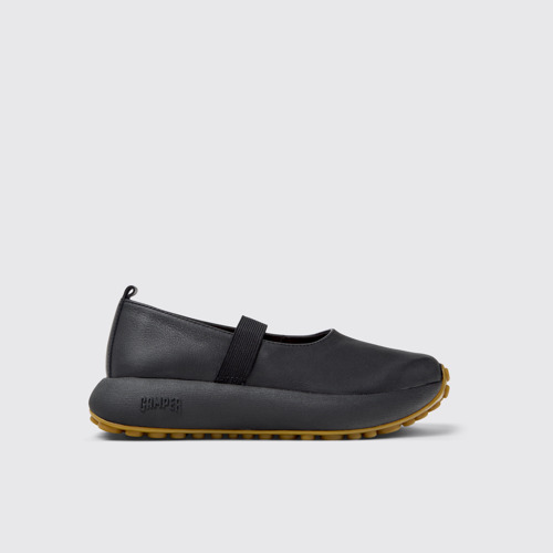 Image of Side view of Pelotas Athens Black Leather Sneakers for Women.
