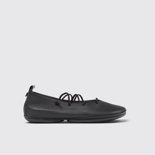 Image of Side view of Right Nina Black Leather Ballerinas for Women.